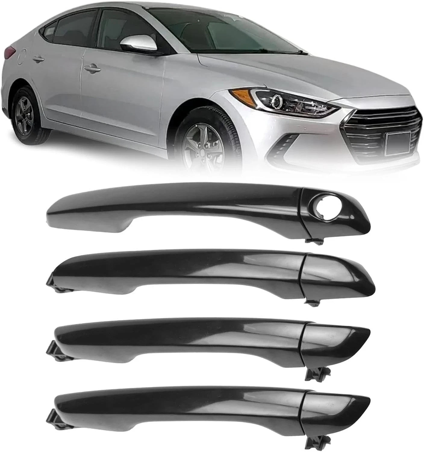 Exterior Door Handles(4PS with Cover fits Elantra 2017 2018 2019 2020, Front