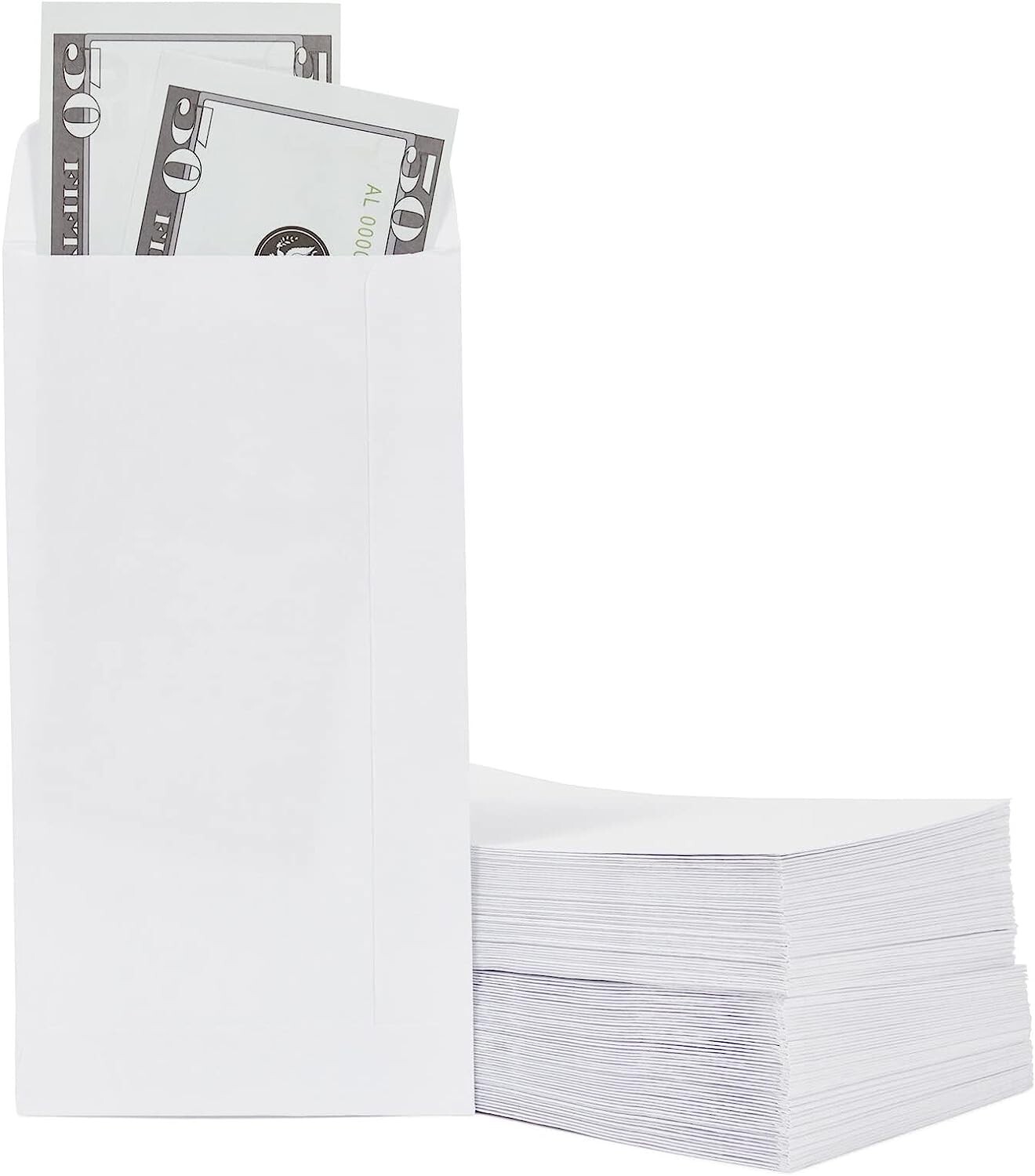 Money Envelopes for Cash – 3.5×6.5 Inches, 100-Pack, White Paper, Self-Adhesive