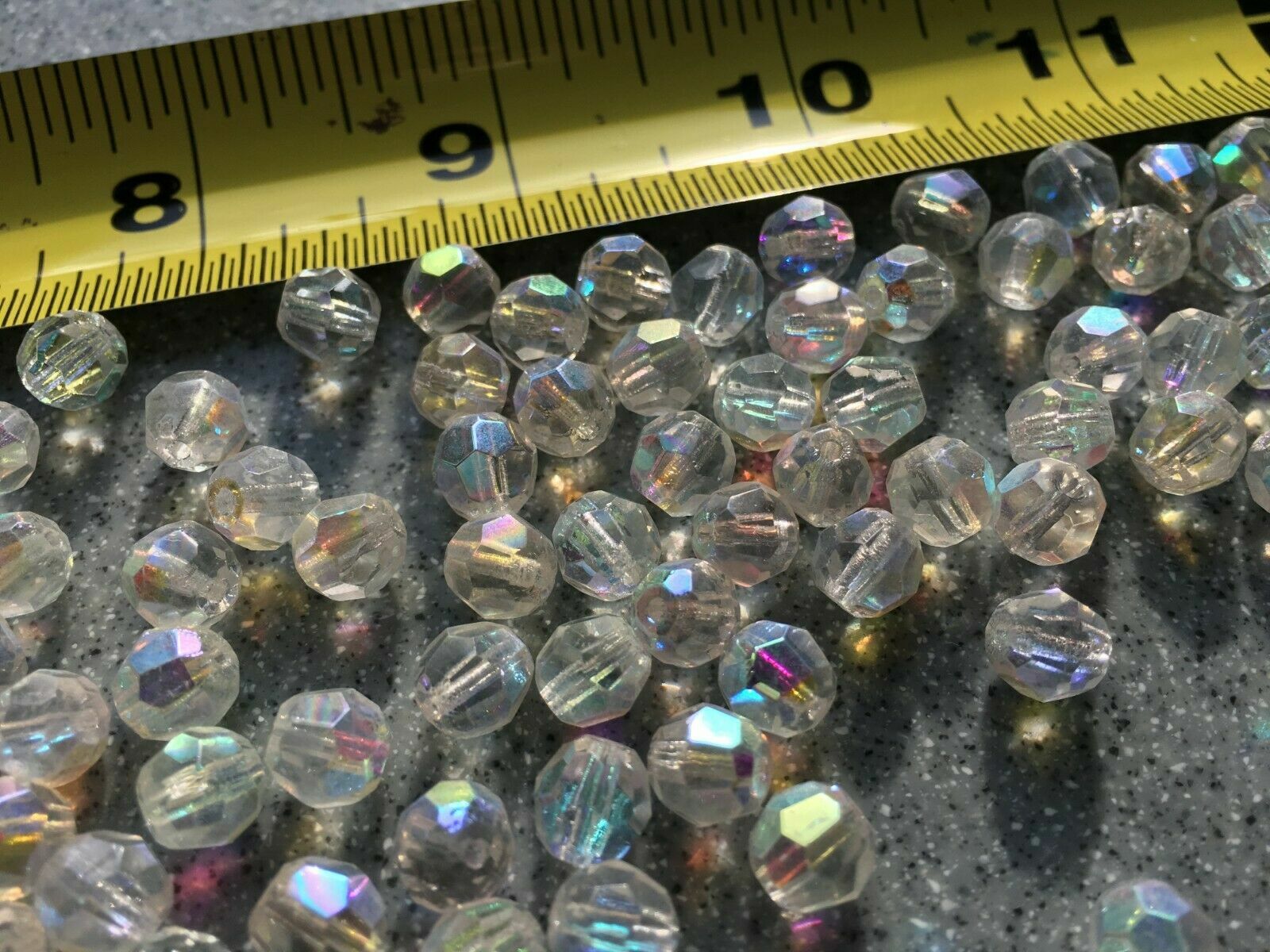 1000 Aurora Borealis 7MM Vintage Cut Glass Crystal Rosary, Jewelry Beads AB