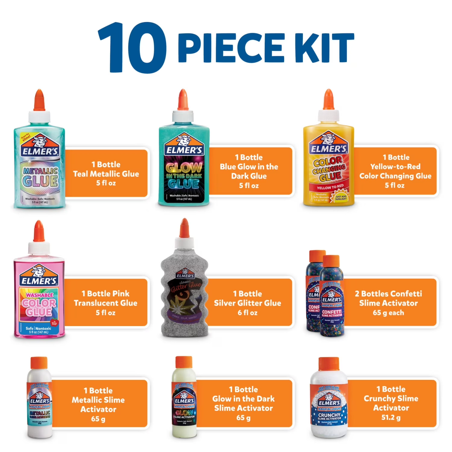 Elmer’s Celebration Slime Kit 10 Count Assorted Glues & Magical Liquid Activator
