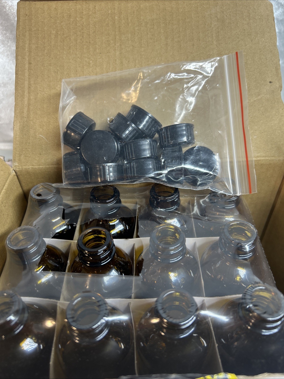 New-Vivaplex, 12, Amber, 2 oz Glass Bottles, with Lids