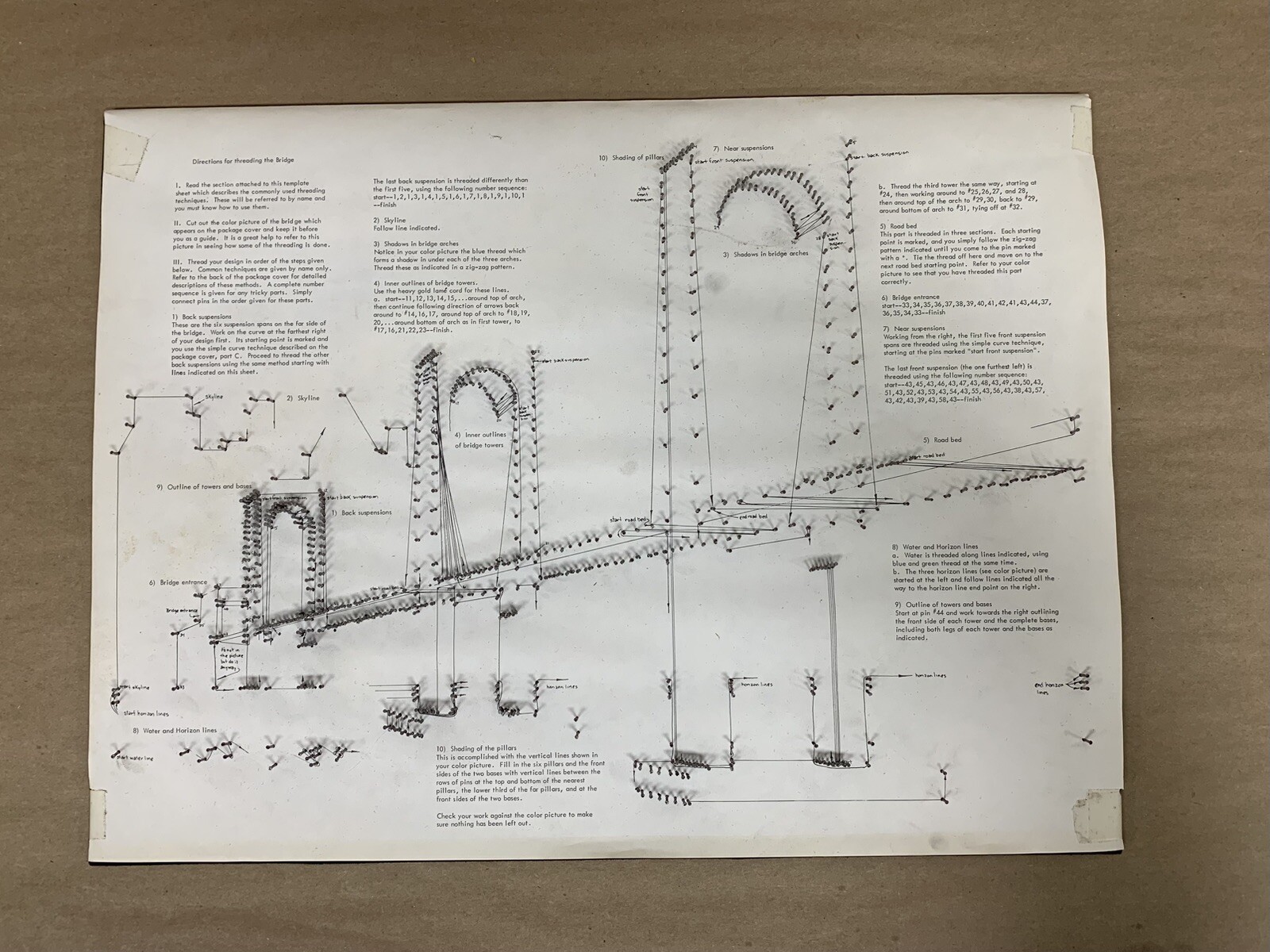 Vintage 1970’s Threadcraft Line Design Kit Suspension Bridge Thread Art 12 x 16