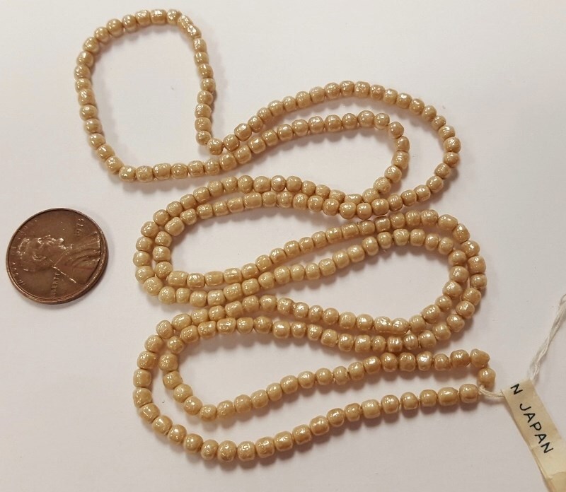225 VINTAGE JAPANESE CHERRY BRAND GLASS BEIGE SATIN AB 3mm. BAROQUE BEADS 4729T