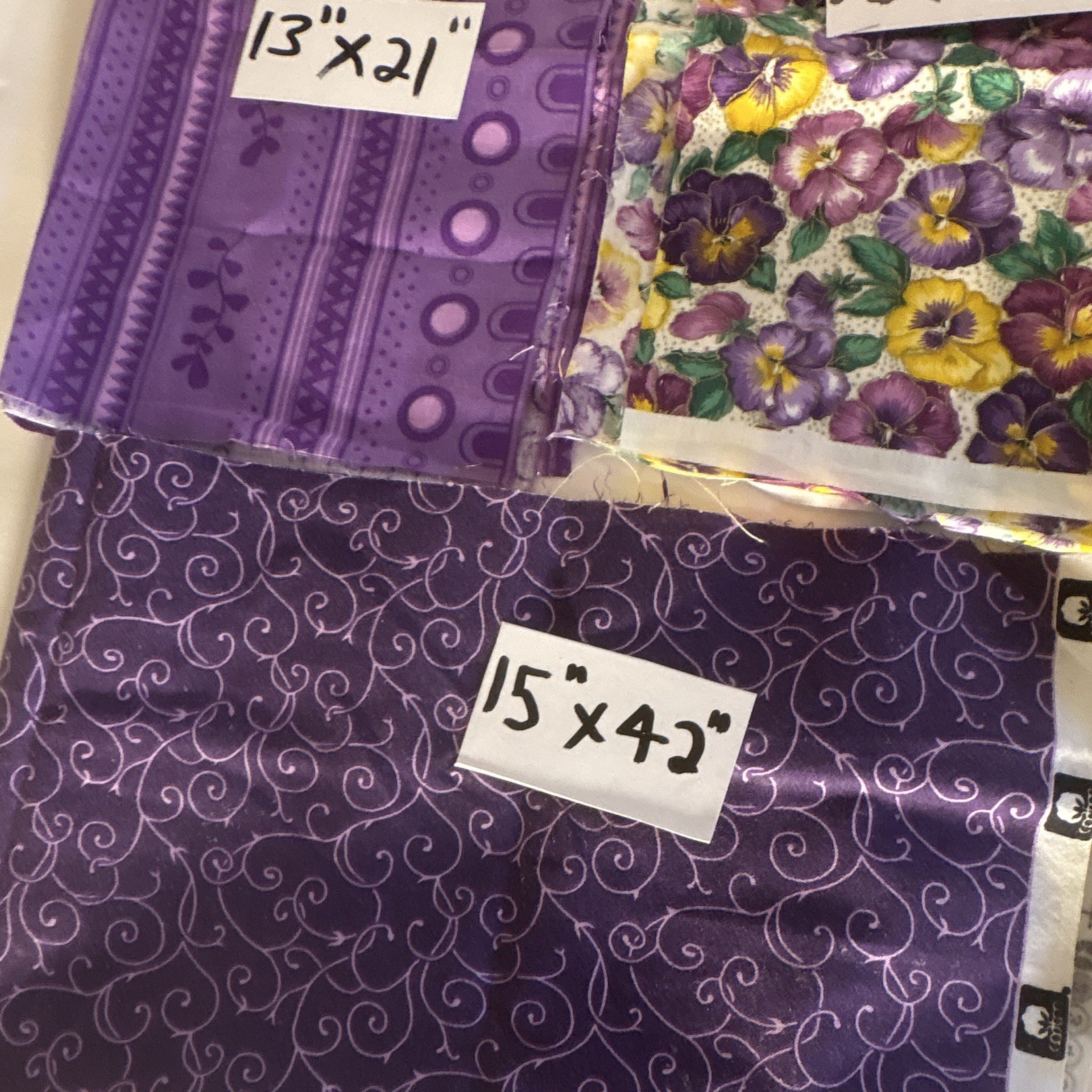 Purple Multicolor Floral Cotton Fabric Pieces Lot for Quilting & Crafts