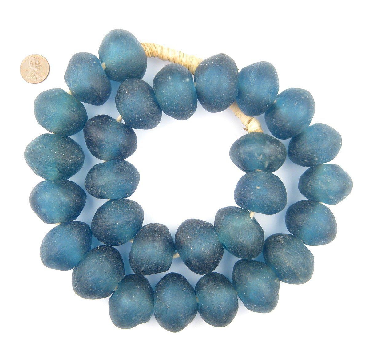 Super Jumbo Light Blue Recycled Glass Beads 33mm Ghana African Sea Glass Round