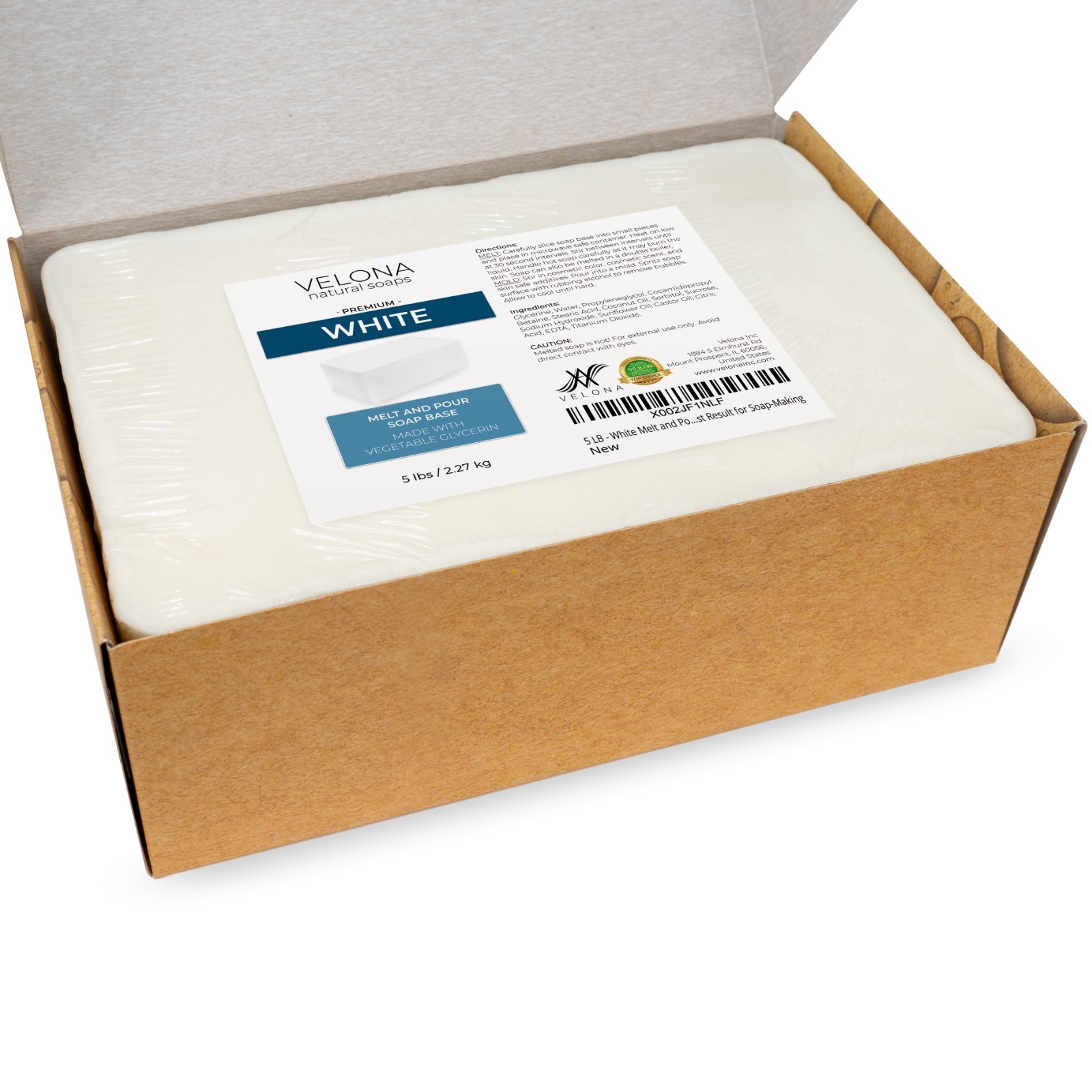 2, 5, 10, 25 LB – White Melt and Pour Soap Base by Velona | SLS/SLES Free