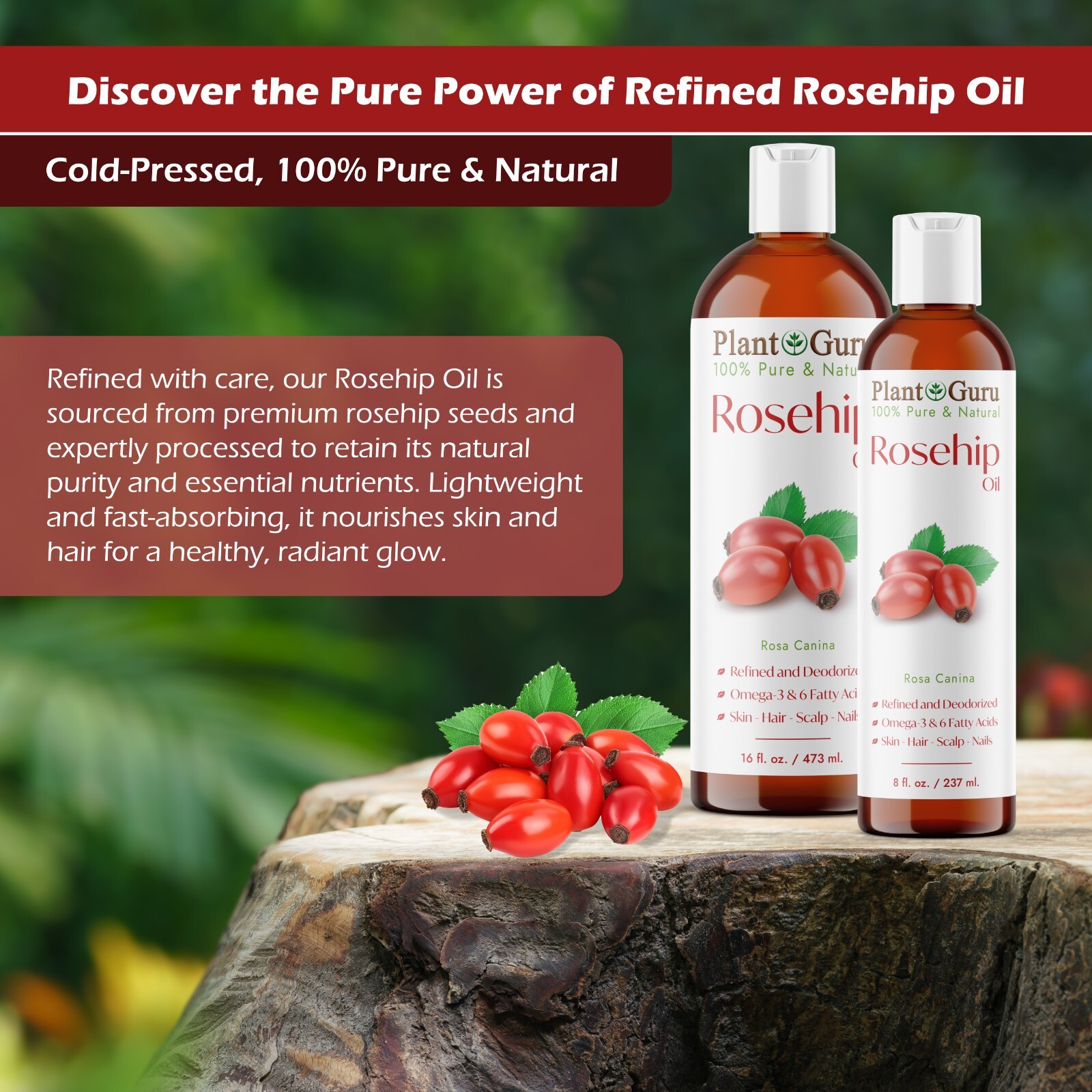 Rosehip Seed Oil Cold Pressed REFINED 100% Pure Natural For Skin Face Hair