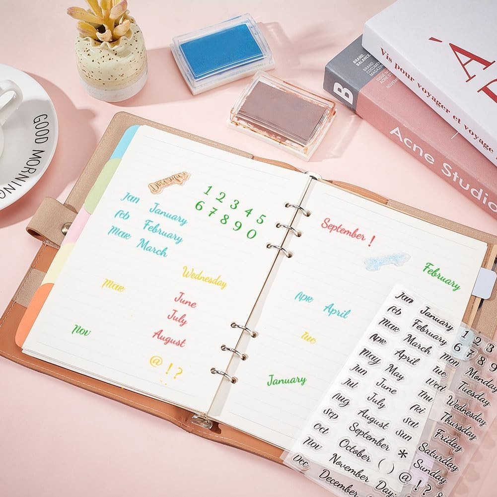 Calendar Clear Stamps for Card Making Date Number Rubber Stamps Week Silico…