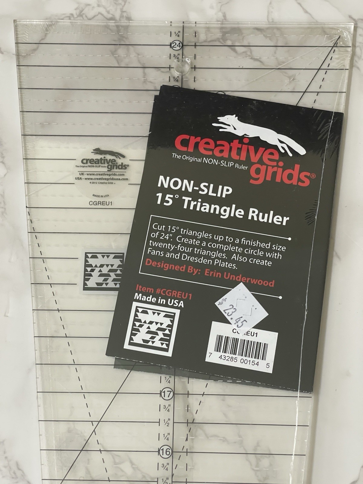 Creative Grids Non Slip 15 Degree Triangle Ruler New Sealed CGREU1