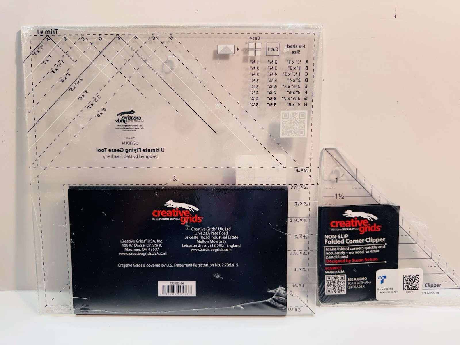 Creative Grids Ultimate Flying Geese Tool & Folded Corner Gripper Non Slip Ruler
