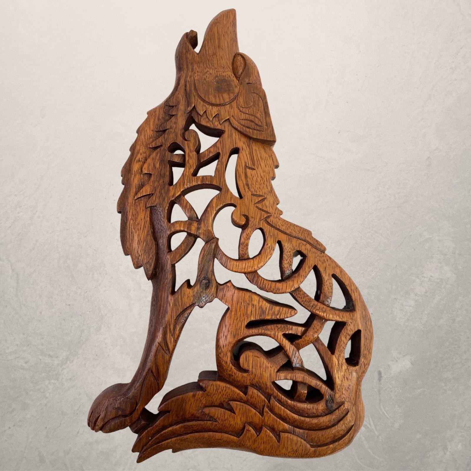 Celtic Howling Wolf Wall Art Panel Sculpture Handmade hand Carved Suar wood Ca