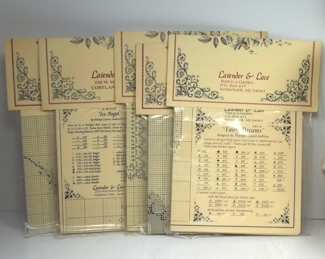 Lavender & Lace Cross Stitch Pattern Lot of 5 Sealed