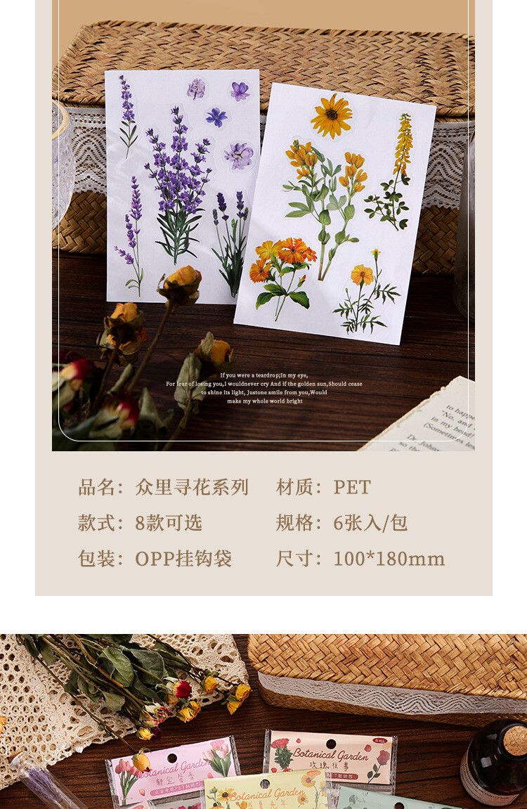 6Pcs Natural Journal Stickers PET Sticker Paper Scrapbooking Material Scrapbook