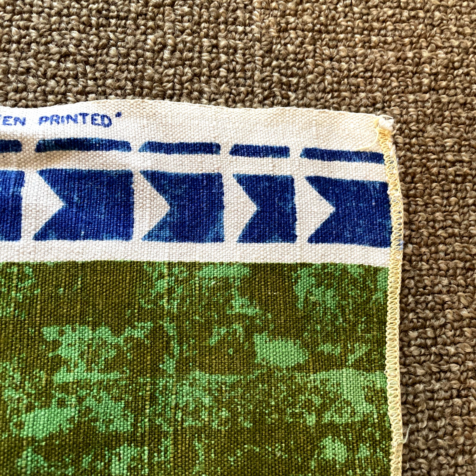 VTG 60s 5th Avenue Design Screen Printed Fabric Mid Century Modern 56 x 50 Blue