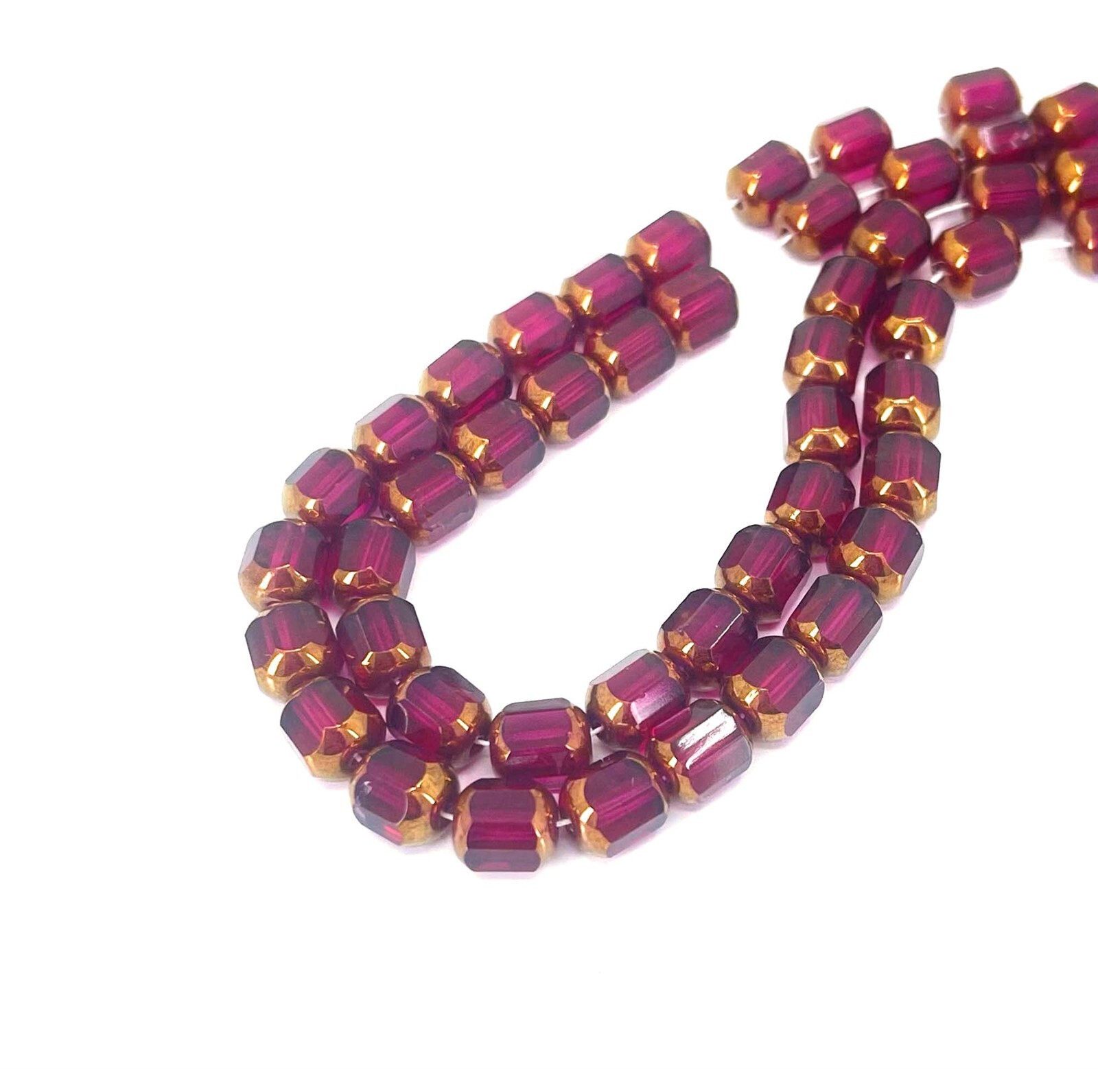 8mm Czech Glass Antique Style Octagonal bead – Bronze: Fuchsia (10)