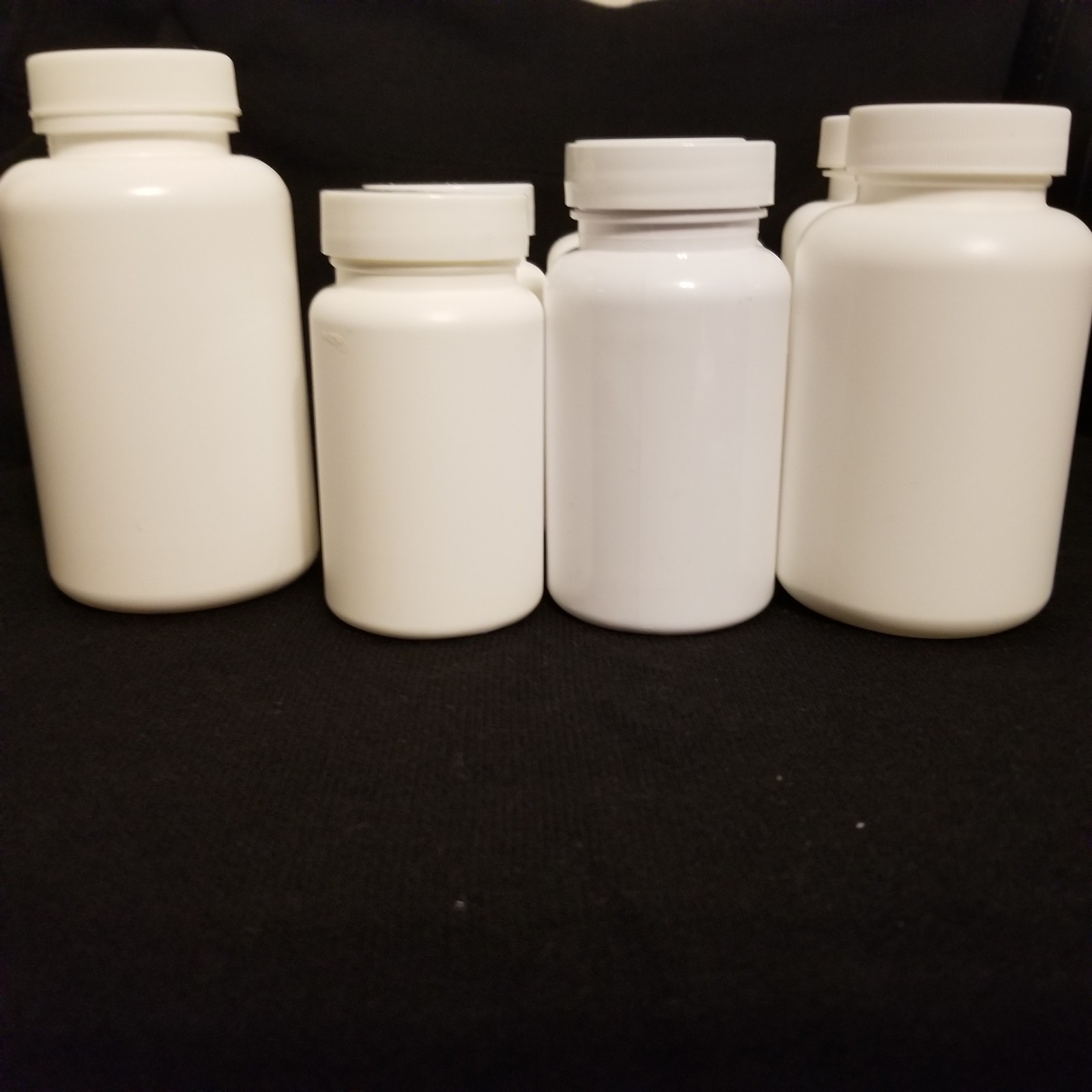 7 White Plastic Bottles w/Lids 4 sizes see Photos/Description Clean Ready to Use