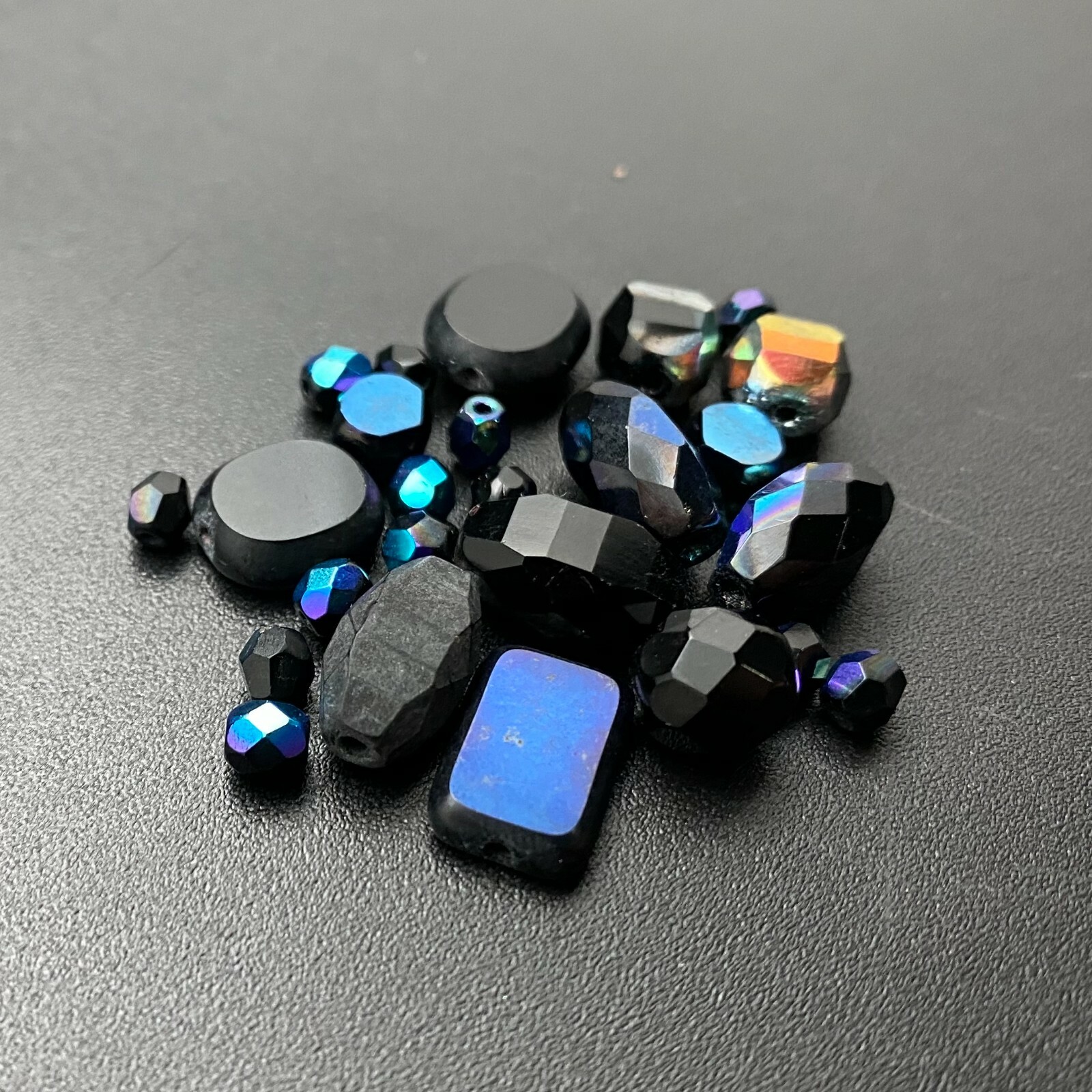 Multi-Shaped Assortment Black With AB Finish Czech Glass Beads (BLKCG58)