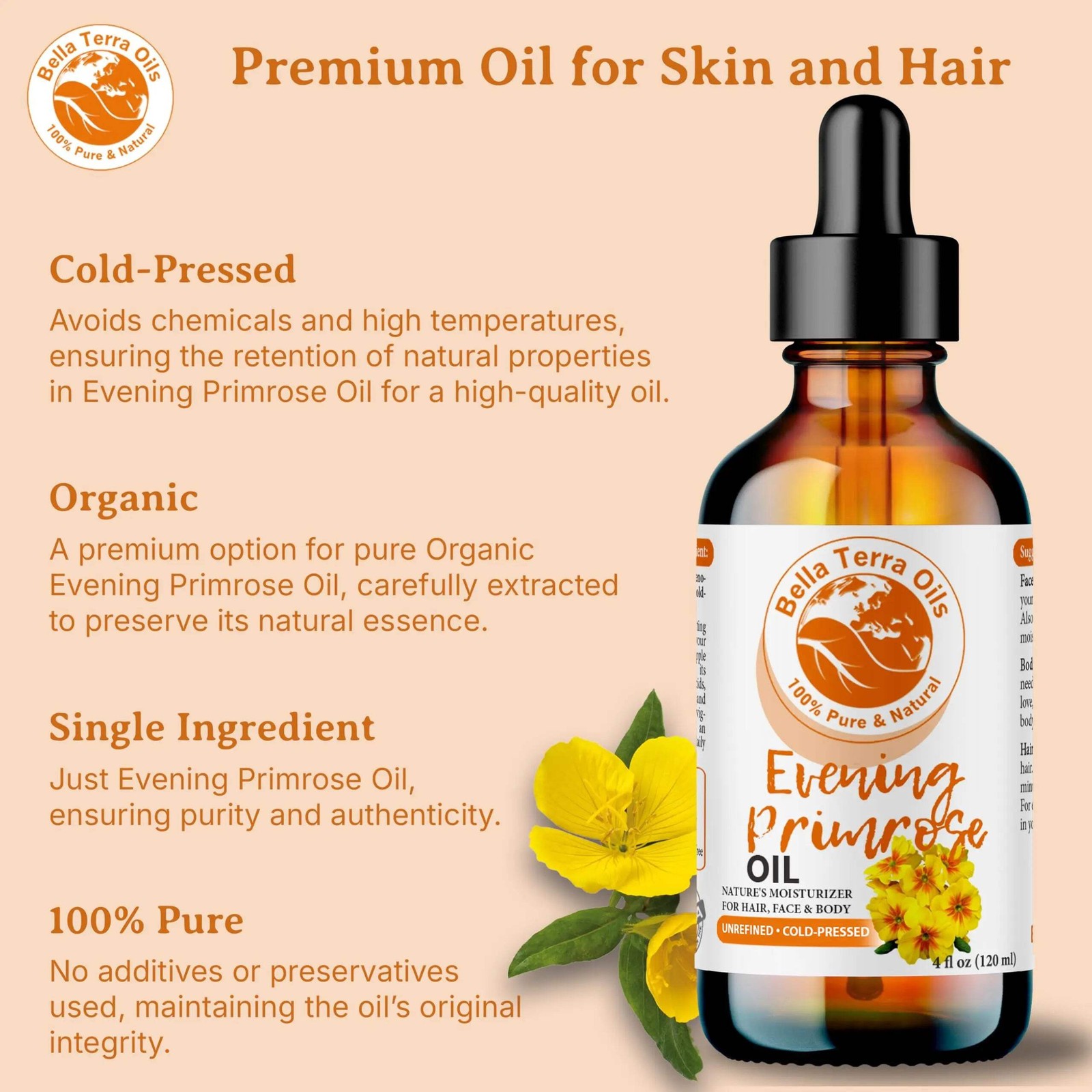 Evening Primrose Oil: Cold-Pressed, Pure, Ideal for Skin and Health