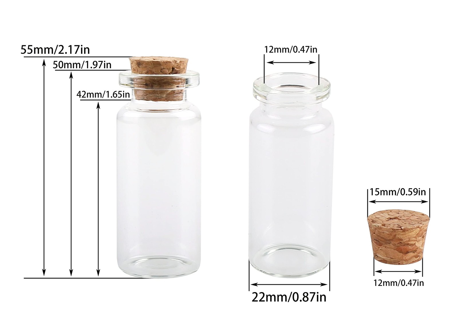 10ml Small Glass Bottles with Cork Stoppers,pack of 100 Vials Tiny Jars for D…