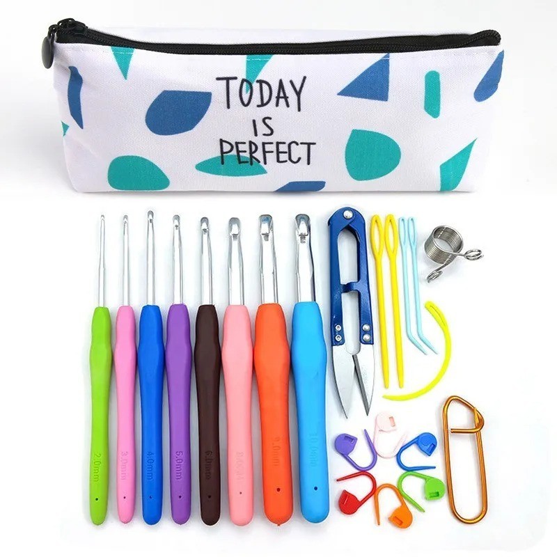 Crochet Hooks Set Steel Pastel 17 Styles Ergonomic Easy Grip Bright