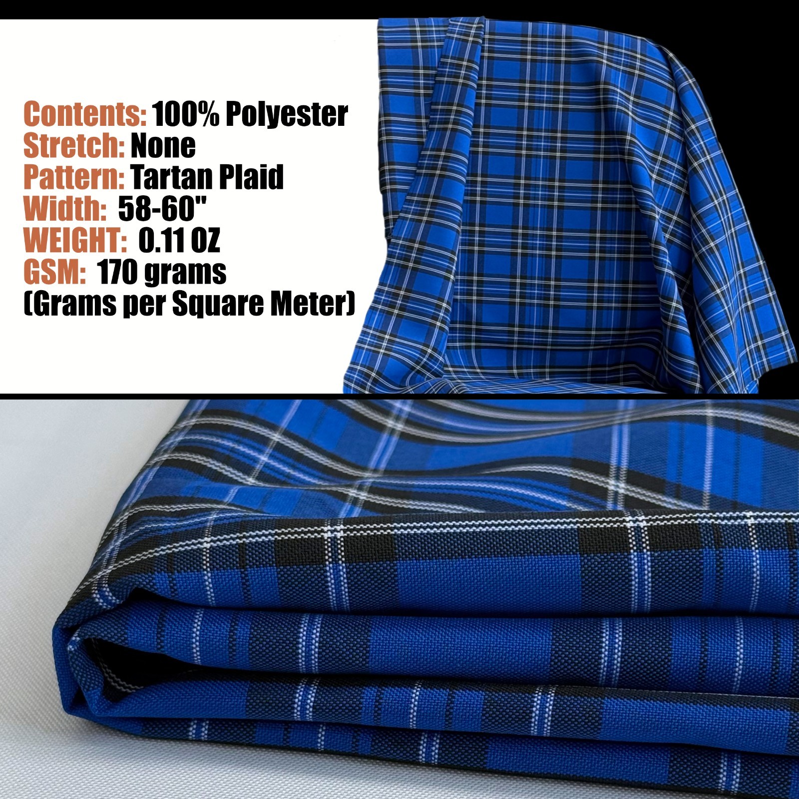 100% Polyester Plaid Poplin Weave 58″ Wide Fabric Wrinkle Resistant Non-Stretch