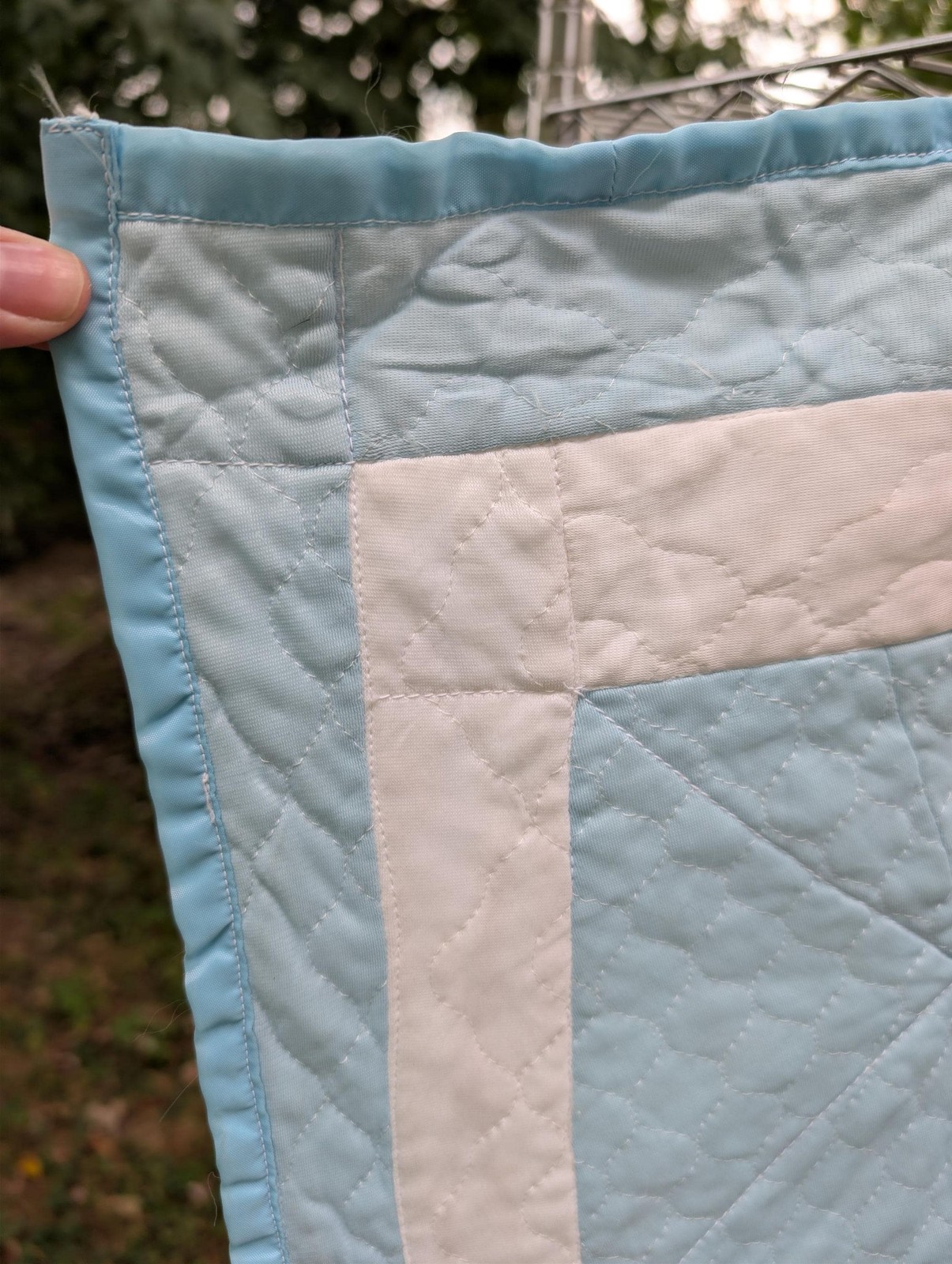 Vtg 70s Light Blue And White Checkerboard Patchwork Pattern Quilt Classic