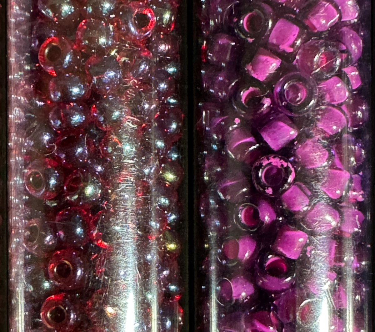 Glass Seed Bead Lot 30 Tubes – Purple, Pink, Magenta & Red – Different Sizes NOS