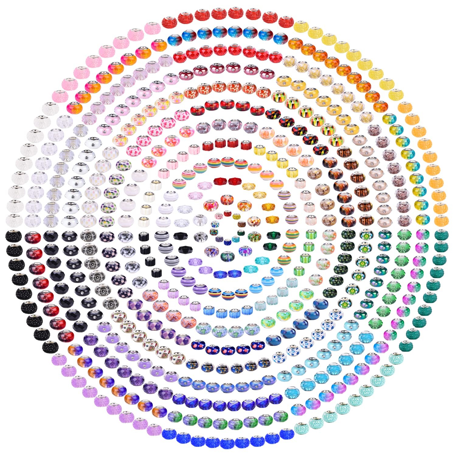 240 Pieces Assorted European Craft Beads Large Hole Lampwork Spacer Beads Col…