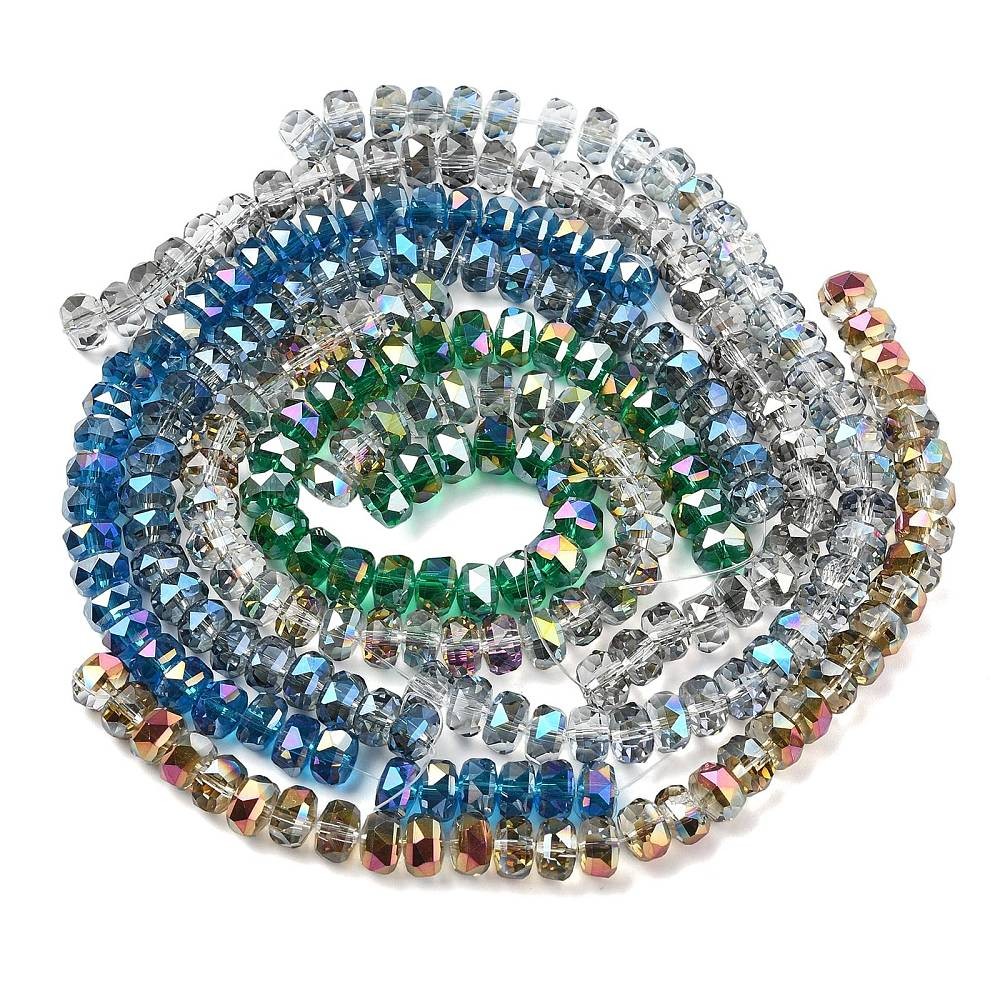 230pcs Electroplate Transparent Glass Beads Strands Rondelle Glass Bead for DIY