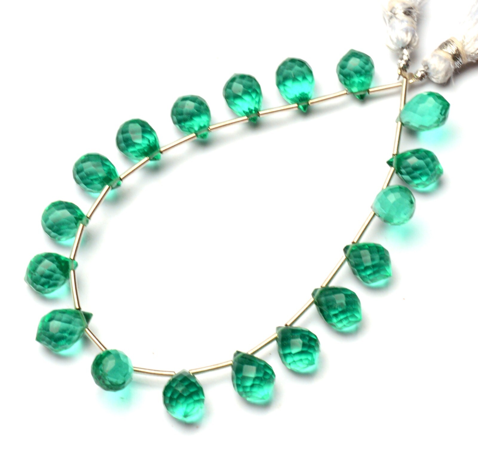 Emerald Gem Color Quartz Faceted 9×7 mm Size Teardrop Shape Briolette Beads 7″