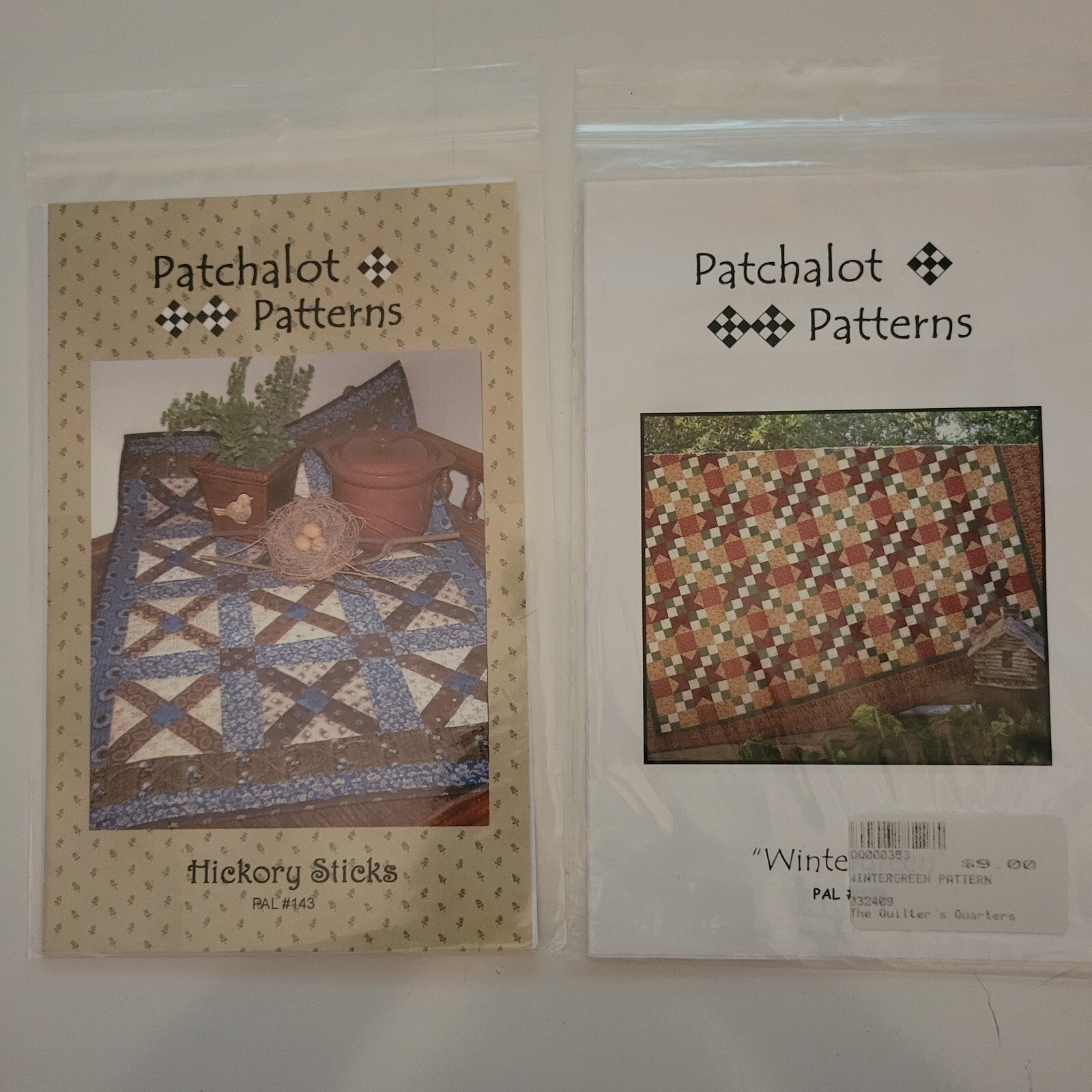 Quilt Pattern Lot of 2 Patchalot Patterns: Hickory Sticks & Wintergreen Patterns