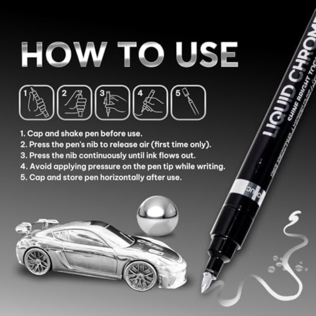 3PK Liquid Chrome Markers Set, Permanent Mirror Pens for Plastic, Metal, Art
