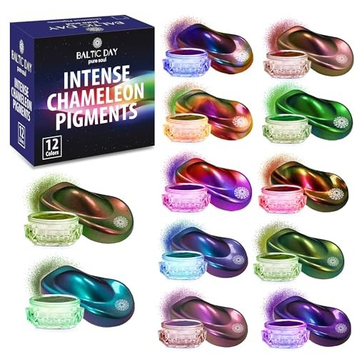 BALTIC DAY Chameleon Mica Powder Set 12 Color Shift Pigments for Resin Crafts