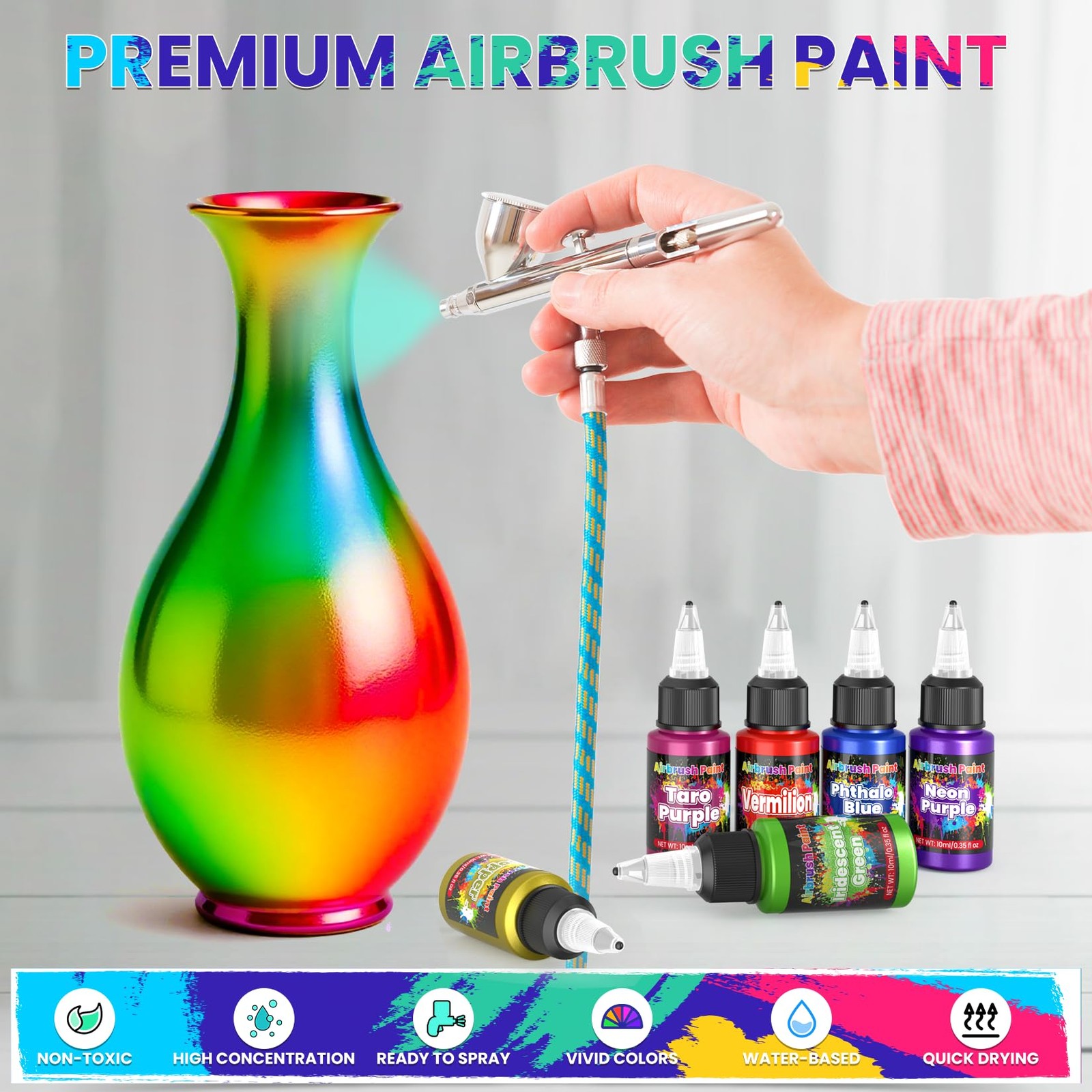 Airbrush Paint Set – 54 Colors Thinners for Model, Car, Fabric, Metal Art