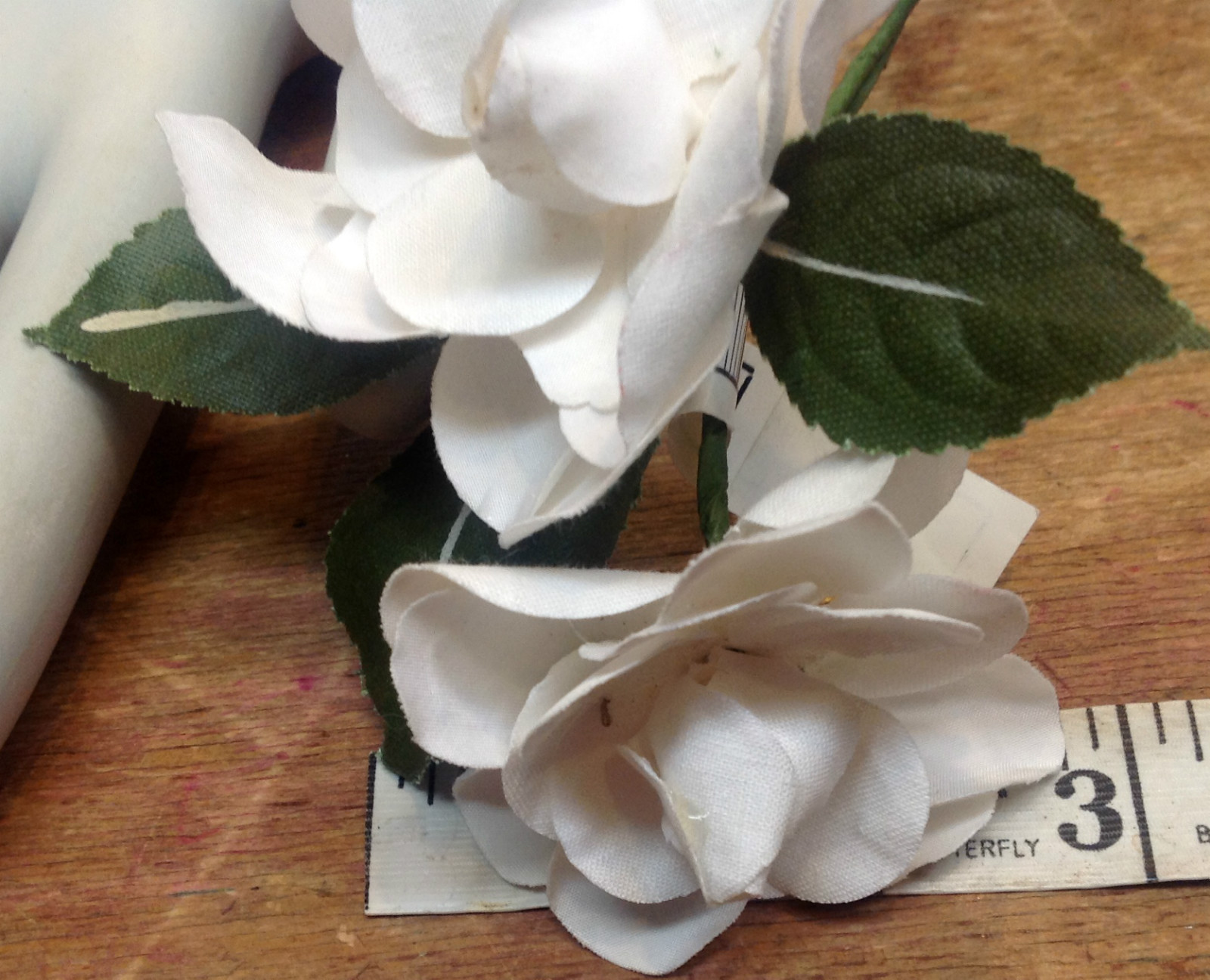 vintage linen silk white double gardenia leaves made in Czechoslovakia 1 spray
