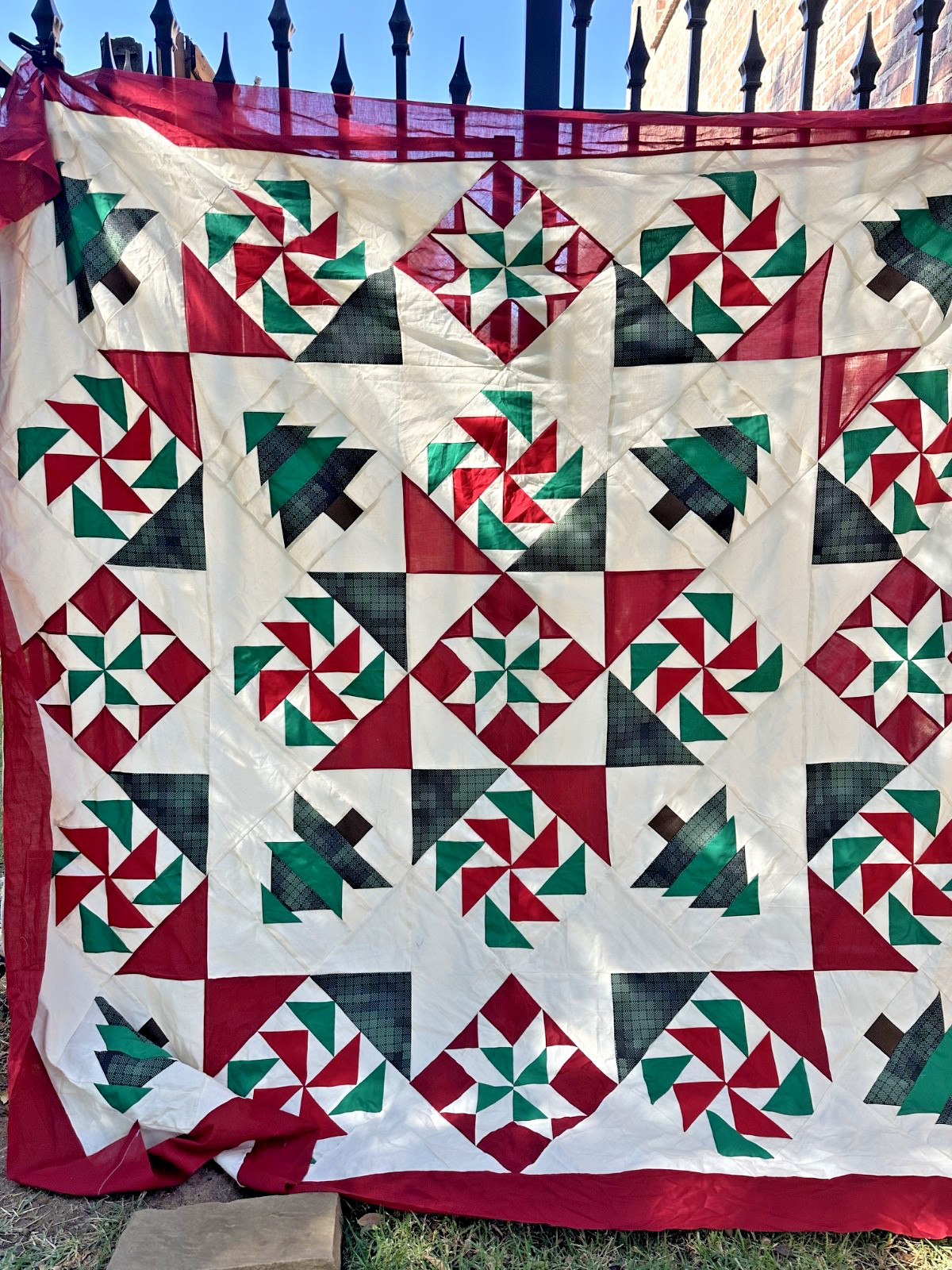 Christmas Wish Pine Tree Cotton Fabric Patchwork quilt top/topper 86×86″