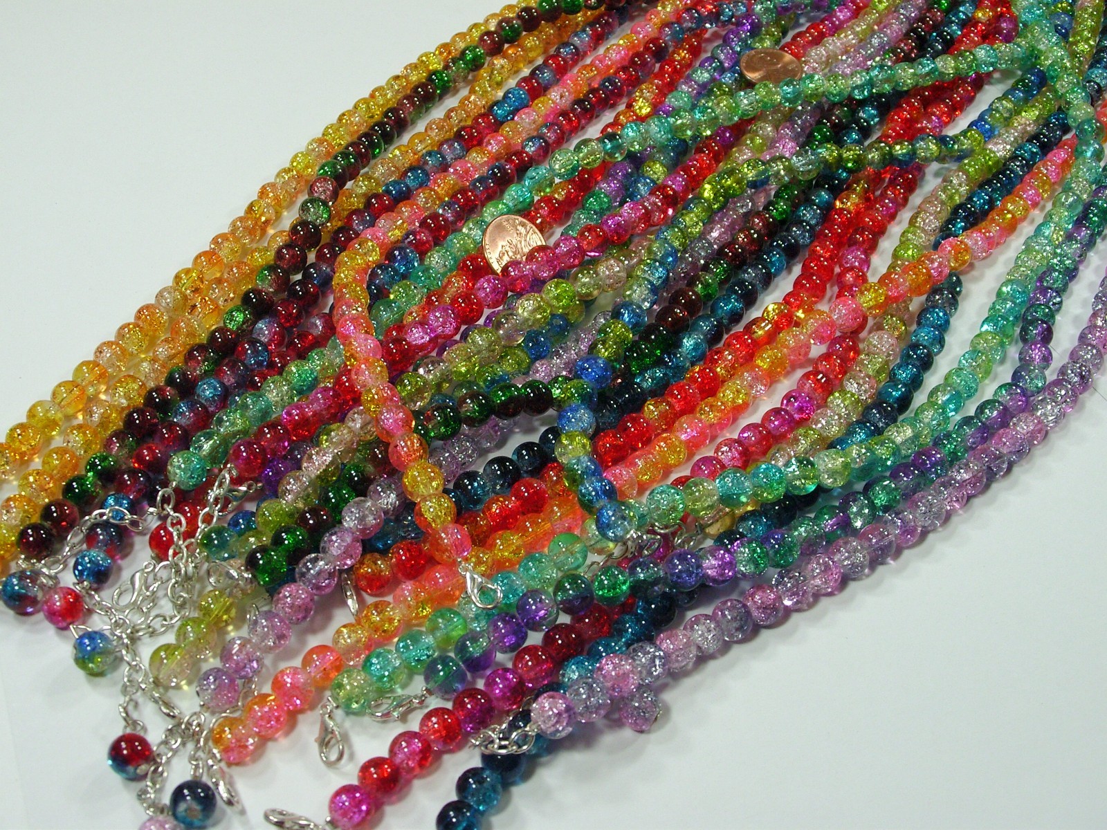 20 Strands 18″ (8mm) Assorted Colors 2 Tone Crackle Glass Beads Bulk Lot (HA-54)