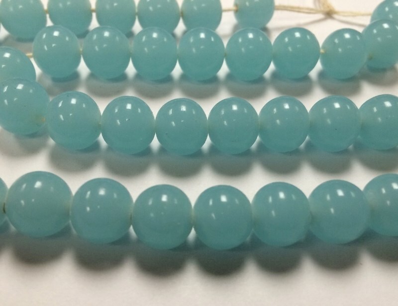 50 VINTAGE JAPAN CHERRY BRAND GLASS CHALCEDONY BLUE 10mm SMOOTH ROUND BEADS 4606