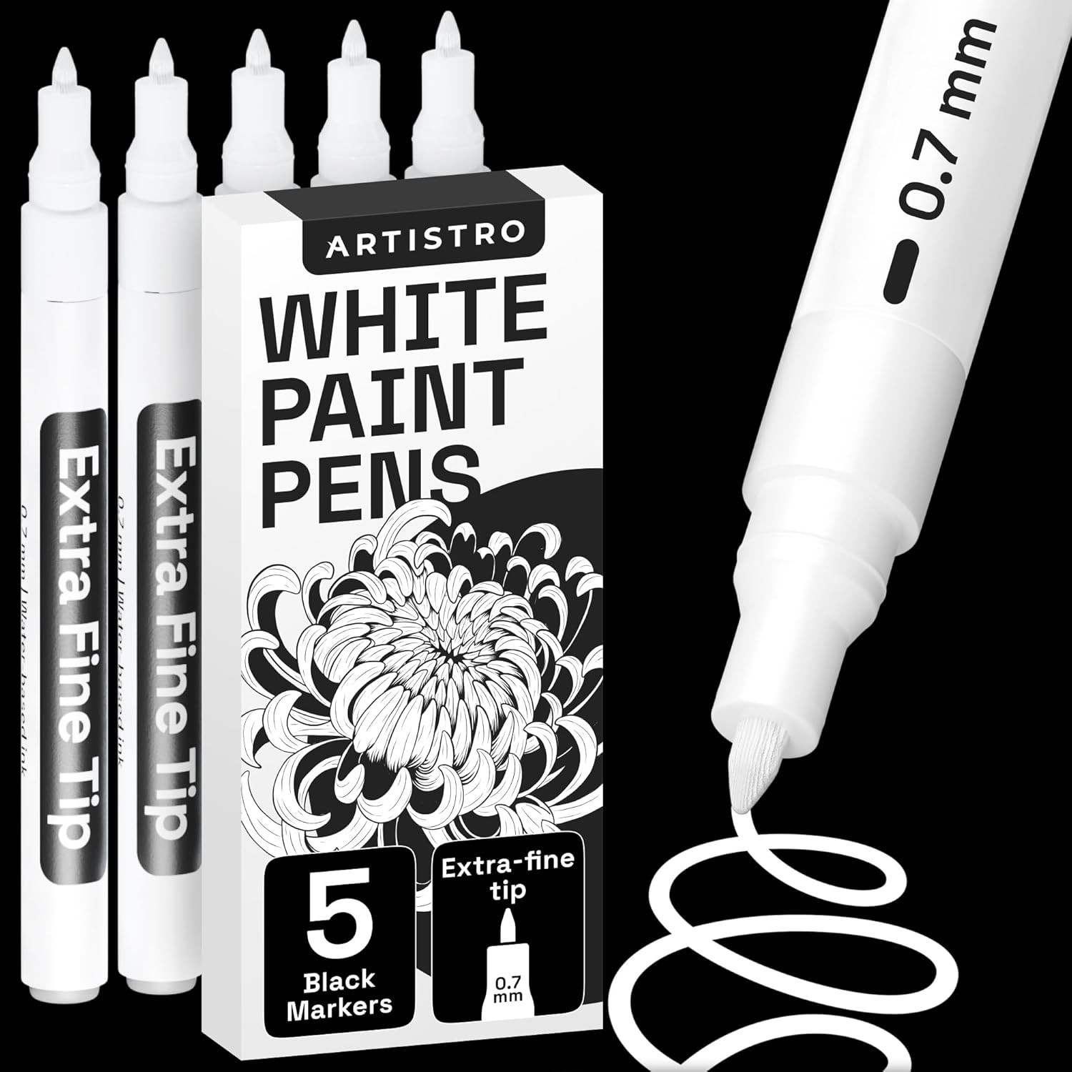 White Acrylic Paint Marker Extra Fine Tip 0.7mm for Glass Rock Ceramic Wood 5 Pk