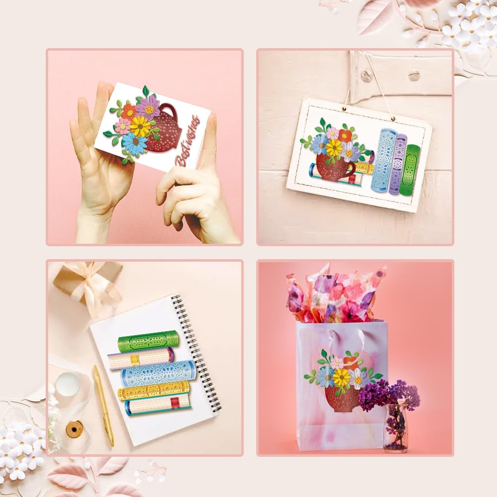 2Pcs Flowers Cup Die Cuts for Card Making, Tea Cup Flower Metal Cutting Dies St