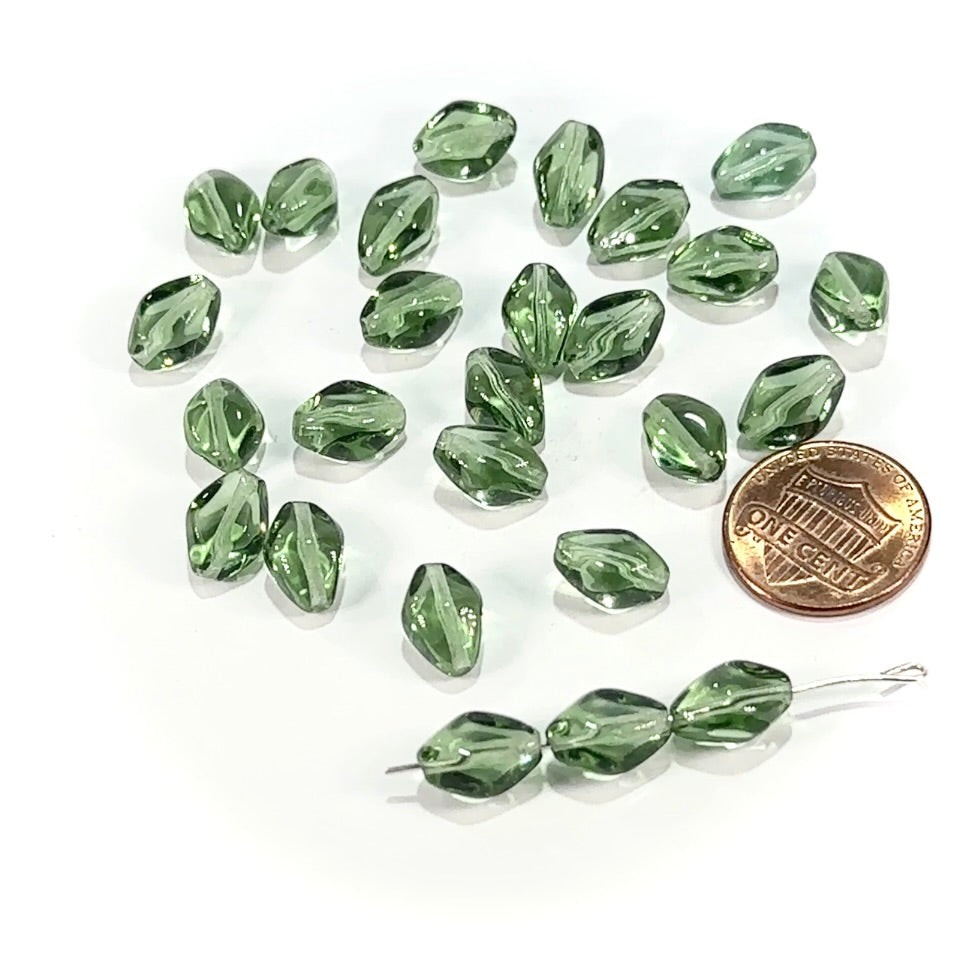 Czech Pressed Druk Fancy Glass Beads 11x7mm Green Turmaline 25 pieces CL951