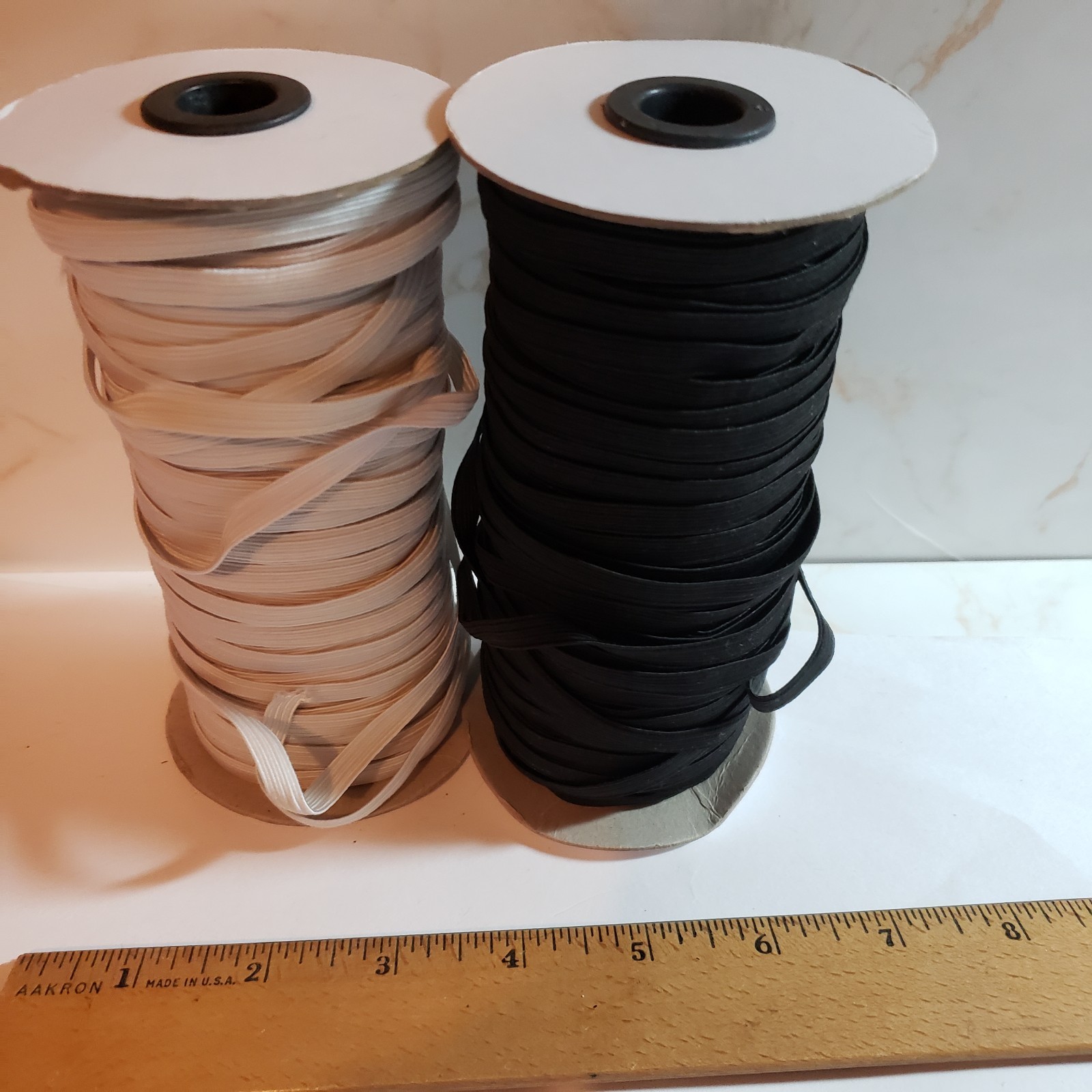 Elastic Spools One Black One White 1/4 Inch less than 150 Yards Sewing Crafting
