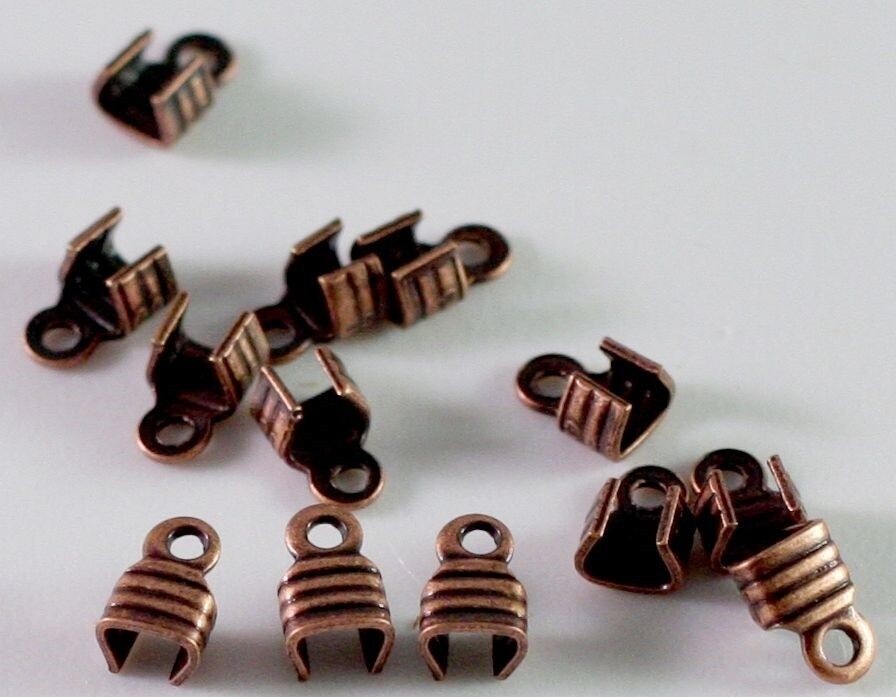 Cord End,100 Antiqued CopperPlated Brass 6.5×4.5mm U-Shaped Corrugated Fold Over