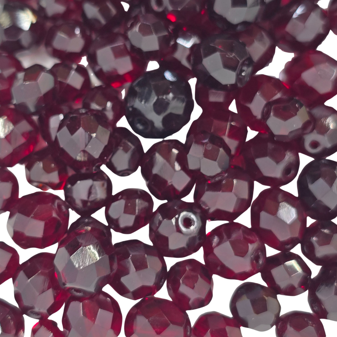 Czech Vintage Dark Cherry Red Faceted Round Glass Beads Size Varies 113g