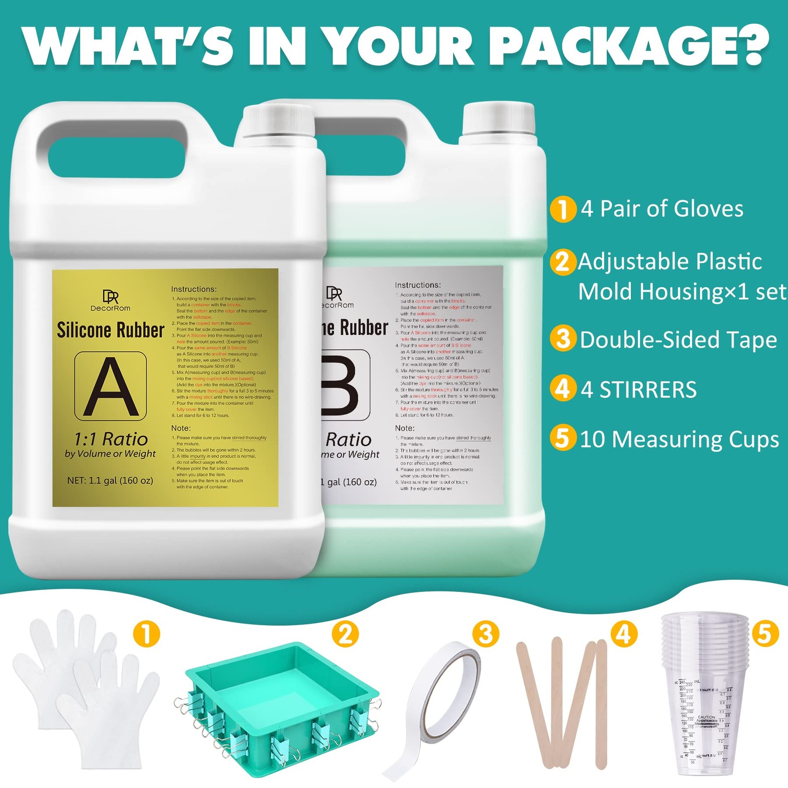 Decorrom Silicone Mold Making Kit – 2.2 Gallon Liquid Silicone Rubber 15A
