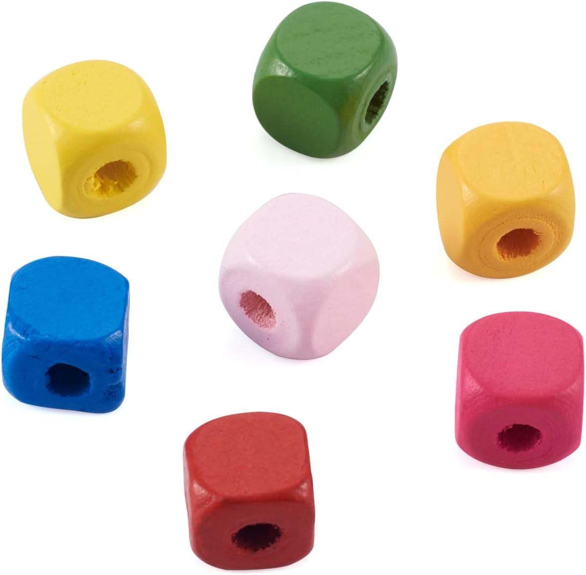 100pcs Mixed Color Dyed Cube Wood Beads 10x10mm Colorful Wooden Square Loose Spa