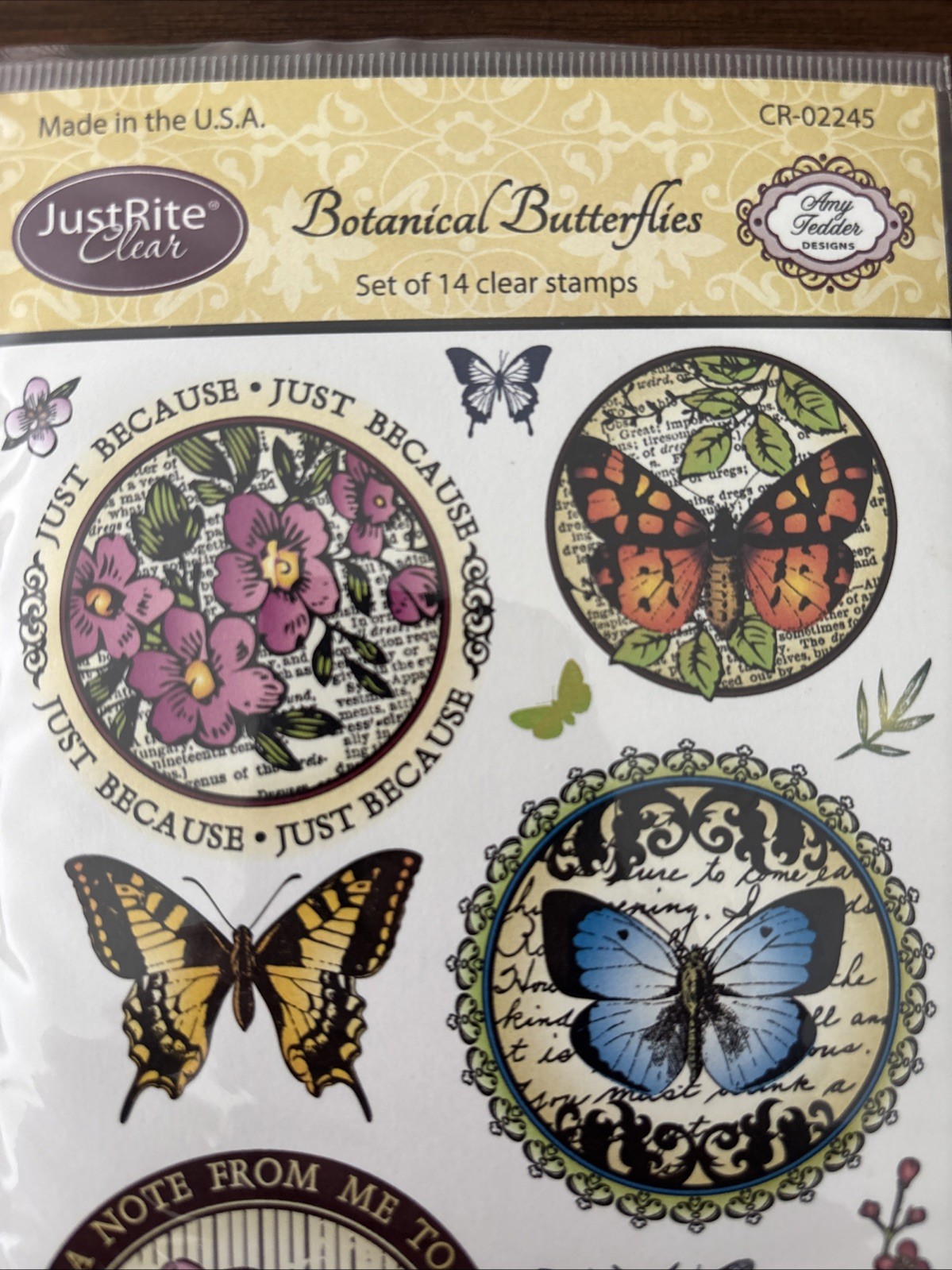 justrite stamp Clear Botanical Butterflies