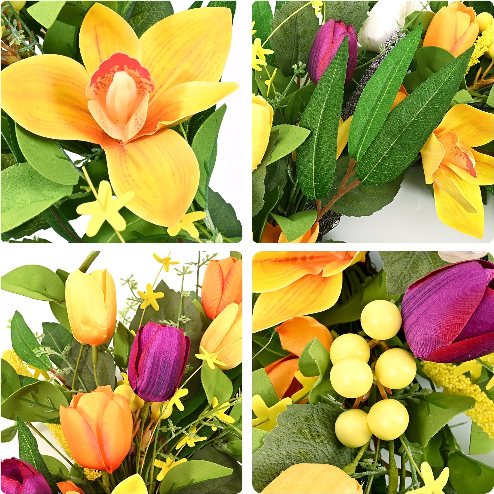Waipfaru 24In Spring Wreaths For Front Door Spring Summer Door Wreath Tulip