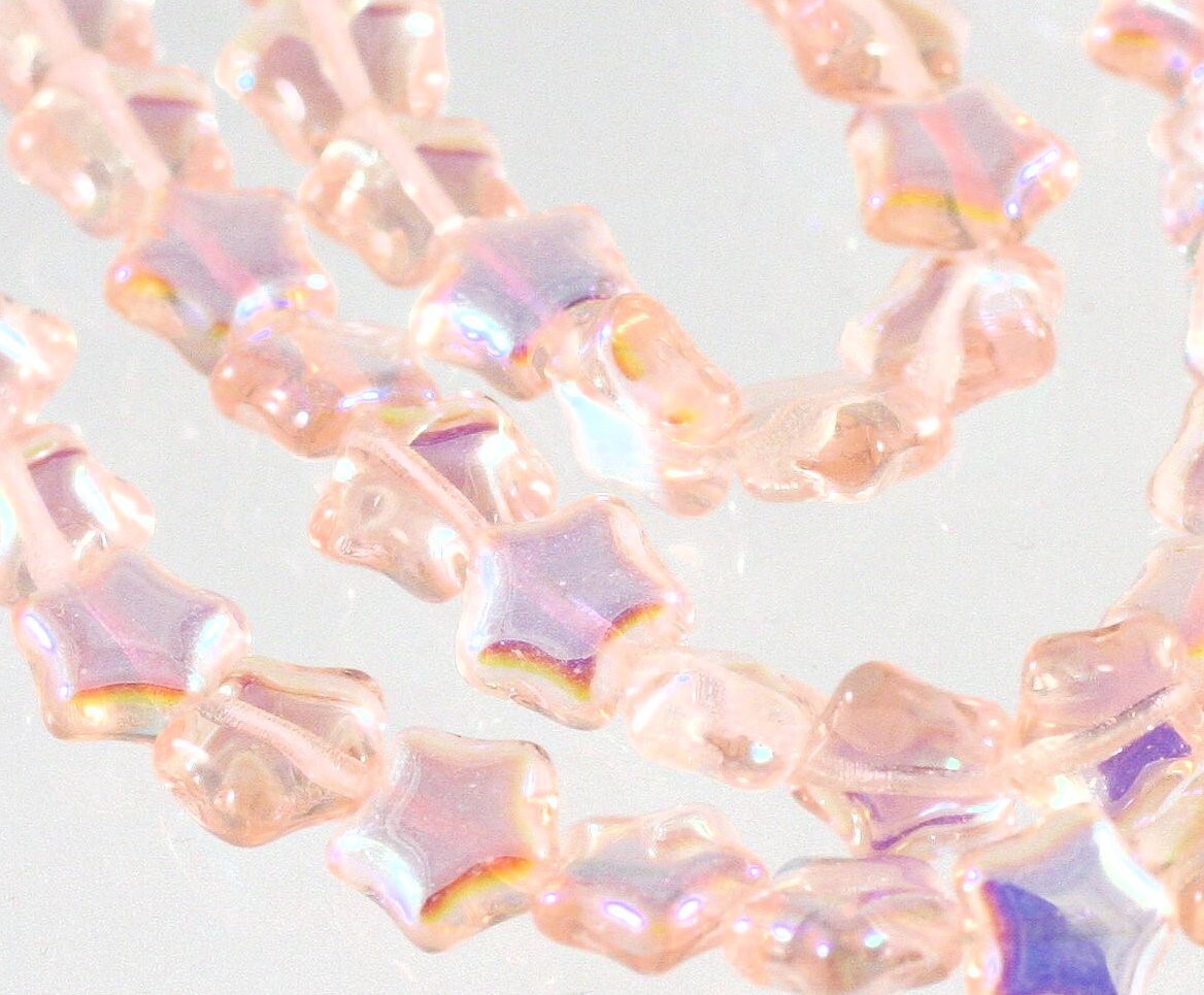 Czech Pressed Glass AB Light Rose Pink 8x8mm Star Beads 1 Strand(55) *