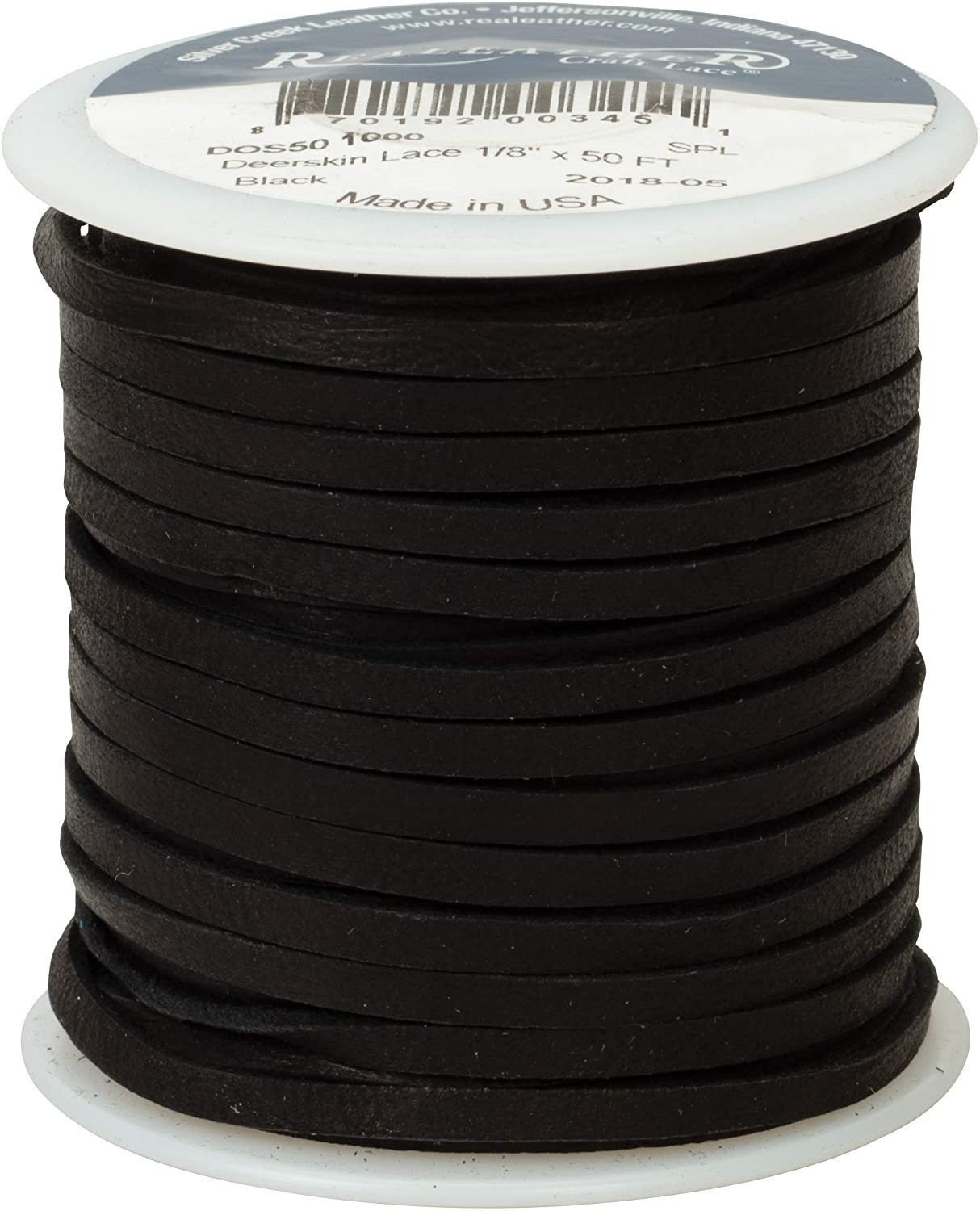 Realeather Deerskin Leather Lace | Size 1/8″ x 50′ (4.8mm x 15.24m) | 2/3 oz…